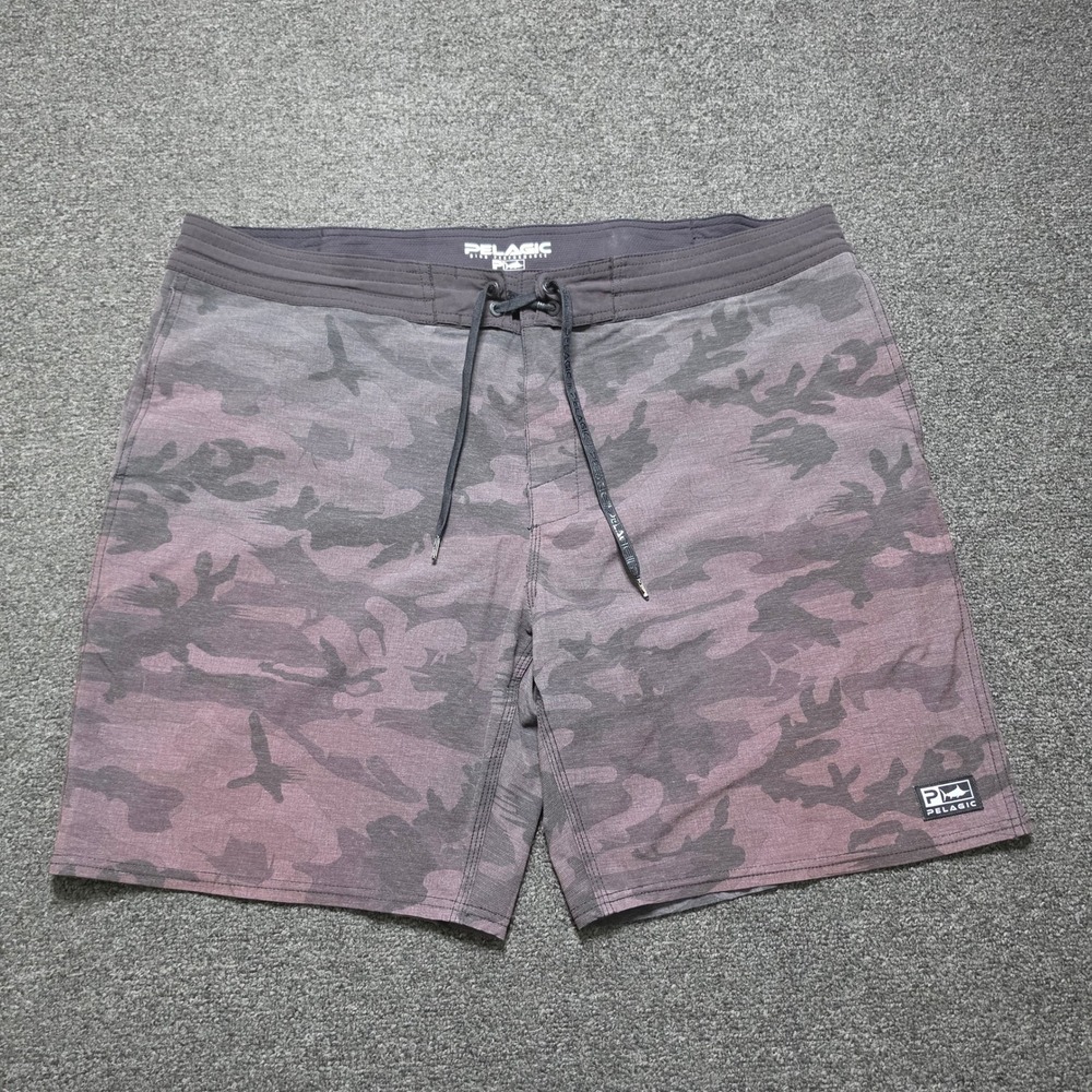 Pelagic Board Shorts Gray Camo Mens 40 High Performance Fishing Swim Trunks